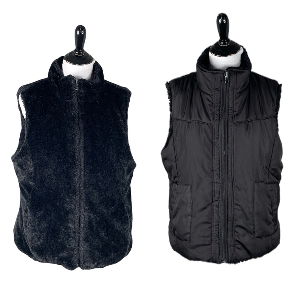 KC Collections Reversible Faux Fur Vest, Black, X-Large